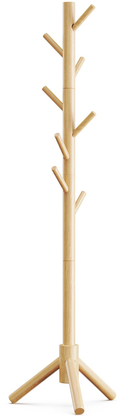 Pipishell Solid Wooden Coat Rack Freestanding, Hall Tree with 8 Hooks, 3 Height Options for Coats, Hats, Handbags, and Scarves, Tool-Free Assembly, Space Saving Design for Entryway, Office, Bedroom
