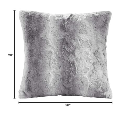 Madison Park Zuri Faux Fur Ombre Stripe Ultra Soft Luxury Decorative Throw Pillows, For Couch Bed With Insert, 20" x 20", Grey