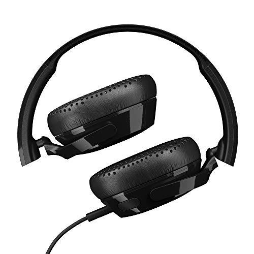 Skullcandy Riff On-Ear Wired Headphones, Convenient for Travel with 3.5mm AUX Plug, Built-in Microphone, Foldable Lightweight Comfortable Design, Durable Headband, Reliable Simplicity - Black