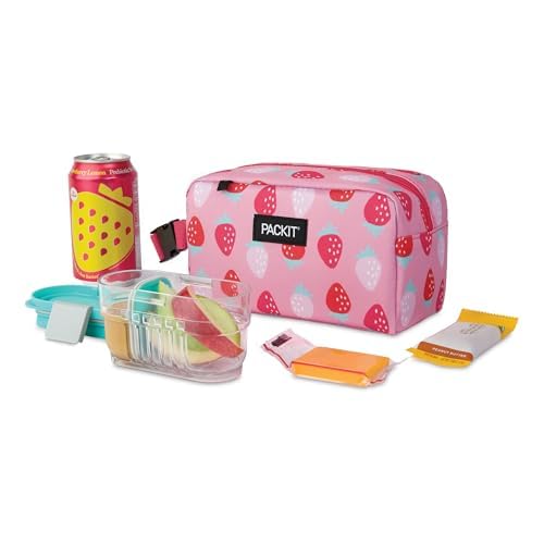 PackIt® Freezable Snack Box, Checked Out, Built with ECOFREEZE Technology, Collapsible, Reusable, Zip Closure with Buckle Handle, Designed For Work Snacks, Fresh Snacks On the Go, Adults, and All Ages