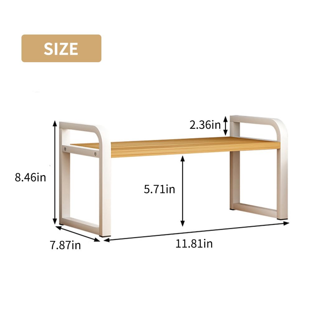Office Desk Shelf Organizer, Wood Desktop Bookshelf Supplies Storage Rack, Shelf for Top Desk Dresser and Cubicle Decor Bookshelf Monitor Stand Riser (White White-single Tier, 11.81 Lx7.87 Wx8.46 H)