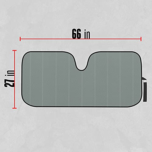 Motor Trend Gray Accordion Folding Car Windshield Sun Shade - Blackout Sun Visor for Car Windshield - Foldable Jumbo Sunshade and Front Window Truck Sun Screen for UV Sun Protection - 66 x 27