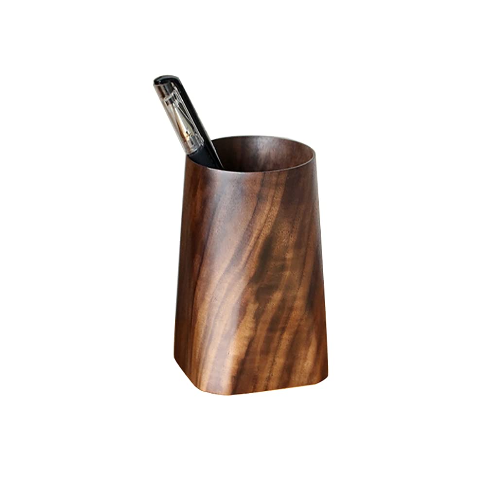 Durable Whole Piece Black Walnut Pencil Wood Pen Holder Wooden Desktop Pencil Cup Office Supplies Organizer Caddy Stand, 75x75x120mm