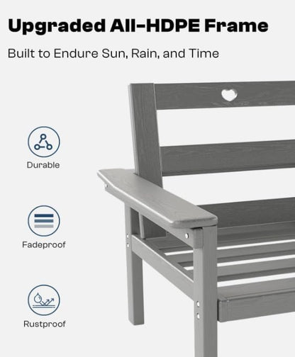 Grey HDPE Patio Sofa Set, 3-Piece Sectional Outdoor Patio Furniture Set, All Weather Outdoor Couch Set with Washable Thick Cushions for Lawn, Garden, Deck, Porch, Balcony, Poolside, Yard