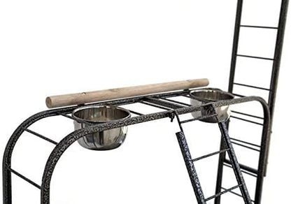 Elegant Design and Strong Wrought Iron Parrot Cockatiel Cockatoo Bird Play Gym Ground Rolling Stand with Metal Pan & Climbing Ladder