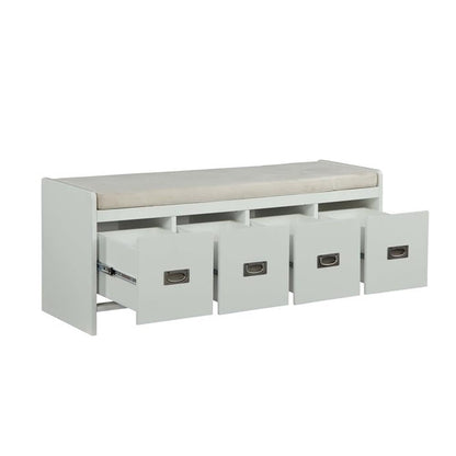 Acme Berci Wooden Upholstered Bench with Removable Cushion in Beige and White