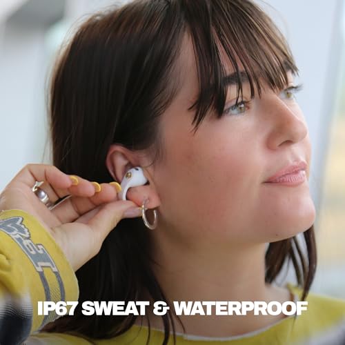 Skullcandy Push 720 Open Wireless Open Ear Bluetooth Earbuds, Headphones, Waterproof, Clip-On Lightweight Design, 30 Hours Battery, Wireless Charging Pouch, Microphone for iPhone Android - Bone