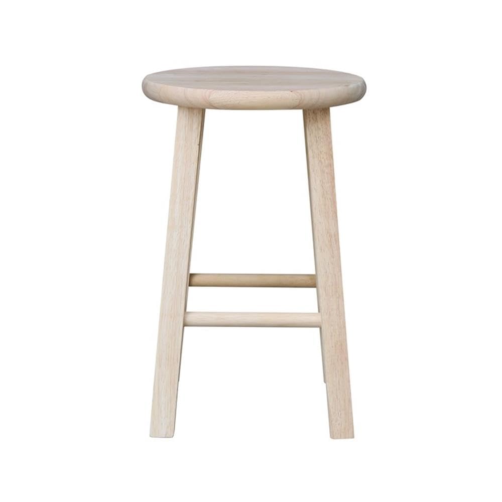 International Concepts Round Top Bar Stool, 18-Inch Seat Height, Solid Parawood, Unfinished