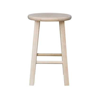 International Concepts Round Top Bar Stool, 18-Inch Seat Height, Solid Parawood, Unfinished