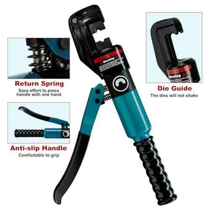 Hydraulic Crimping Tool Kit-10 Tons 12 AWG to 2/0 AWG for Wire Battery Cable Lug, Terminal Crimper Tool with 9 Die Sets, 1/8¡± Wire Rope Crimping Tool