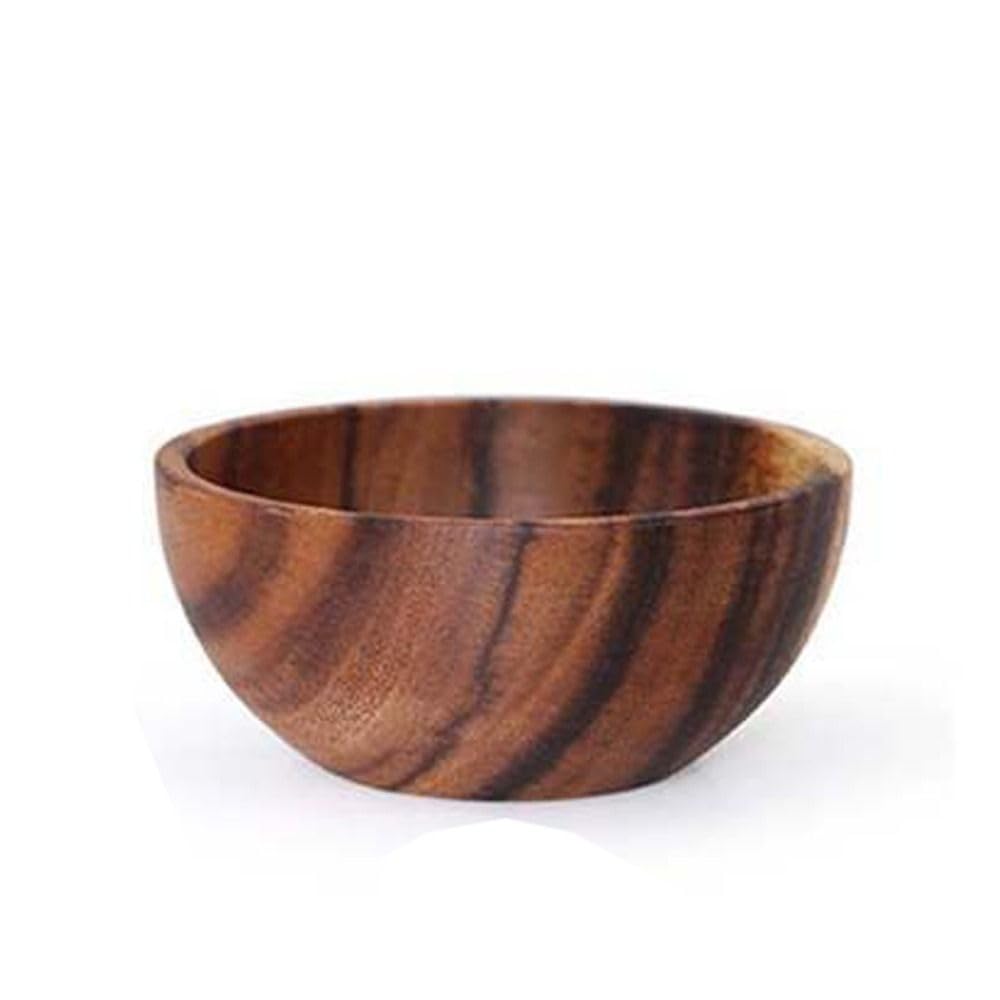 Kopida Large Acacia Wood Round Serving Bowl with Utensils Wooden Forks and Spoons for Fruit Salad Vegetables Pasta Soup Cereals Decorative Wooden Nest Bowl Ramen Bowl, 6.3" Diameter x 3" Height