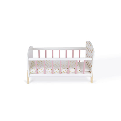 Janod - Candy Chic Doll's Bed Wooden Baby Doll Cradle Ages 3+ - Engaging in Imaginative Play - Stylish Design - Durable Construction and Safe Materials - Includes Bedding