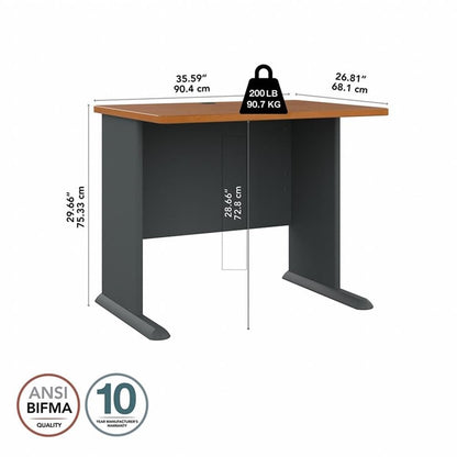 Bush Business Furniture Series A 36W Desk in Natural Cherry and Slate, Compact Workstation for Home or Office, Small Desktop Solution for Limited Workspace