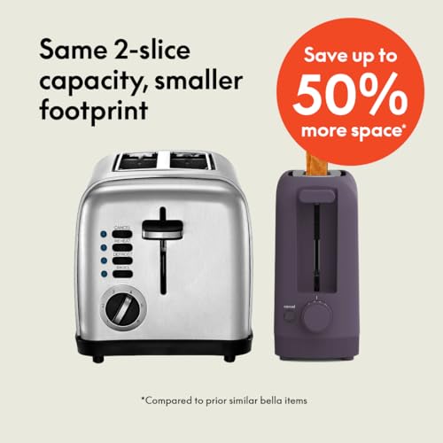 bella 2 Slice Slim Toaster, Fits-anywhere™ Kitchenware, 6 Setting Shade Control with Reheat & Cancel Buttons, Fits sourdough, 10” Long Slot, Anti Jam & Auto Shutoff, 900 Watt, Surf