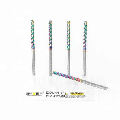 Tools 1/8¡± Extra Long Carbide Square End Mill for Aluminum, Copper Alloy, Plastic, 3" Overall Length End Mill Bits, 3 Flute HRC 62 Deg DLC Coating, CNC Router Bits 1/8 Shank (1/8-3" 5PCS)
