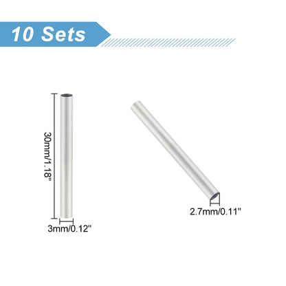 PH PandaHall About 200pcs 30mm Long Stainless Steel Tube Beads Straight Tube Charms Metal Smooth Finding Beads for Jewelry Crafts Making Findings, 2.7mm Hole Stainless Steel Color