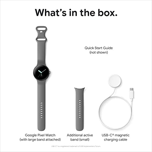Google Pixel - Android Smartwatch with Fitbit Activity Tracking - Heart Rate Tracking Watch - Polished Silver Stainless Steel case with Charcoal Active band - LTE
