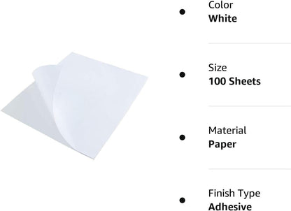 L LIKED 8.5x11 Printable White Sticker Paper Full Sheet Label, Matte, for Laser & Inkjet Printing (100 Sheets)
