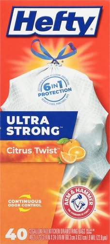 Hefty Ultra Strong Trash Bags 13 Gallon | Tall Kitchen | Drawstring Closure |