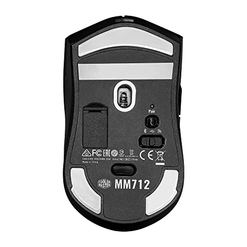 Cooler Master MM712 Wireless Gaming Mouse Black with Adjustable 19,000 DPI, 2.4GHz and Bluetooth , Ultraweave Cable, PTFE Feet, RGB Lighting and MasterPlus+ Software