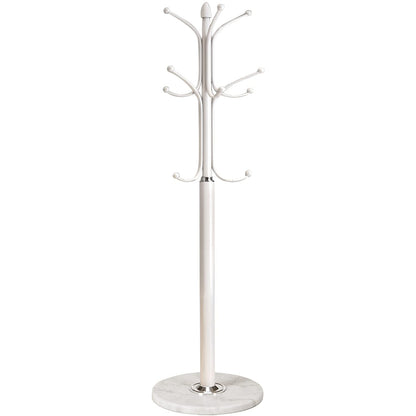 Kertnic Freestanding Coat Rack Stand, Heavy Duty Metal Hall Tree with 12 Hooks, 70 Inch Tall Stable Coat Hanger with 14.6" Natural Marble Base, Entryway Organizer for Coats Bags Hats Purses (White)