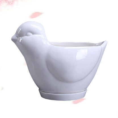 CALLARON Ceramic Bird Shape Flower Pot and Succulent Plant Container Tray, Small White Cartoon Planter for Indoor Desktop Decor