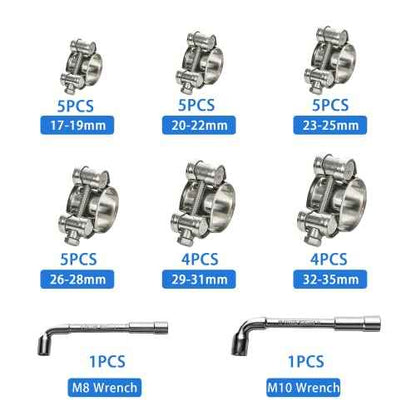 T-bolt Hose Clamps, PEROMI 28pcs 6 Size Heavy Duty Radiator Hose Clamps Assortment Kit-Size Range 17-35mm, 304 Stainless Steel Pipe Tube Clamps