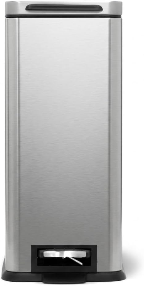 Home Zone Living 8 Gallon Kitchen Trash Can with Slim Fit Design | Stainless Steel with Soft-Close Step Pedal Lid, Bag Tuck Band for Easier Bag Changes, Rectangular Shape, Silver