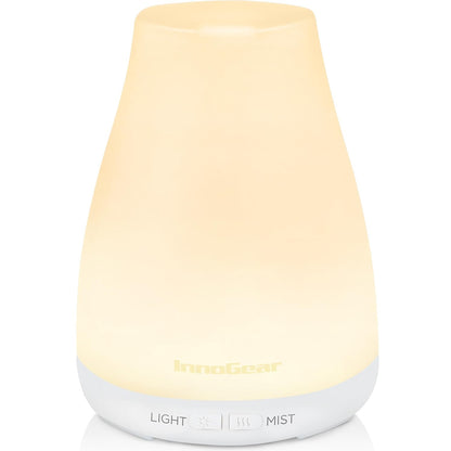 InnoGear Essential Oil Diffuser, Ultrasonic Diffusers for Home Aromatherapy Humidifier for Mother's Gift Bedroom Room 7 Colors LED 2 Mist Mode Auto Off, Basic White