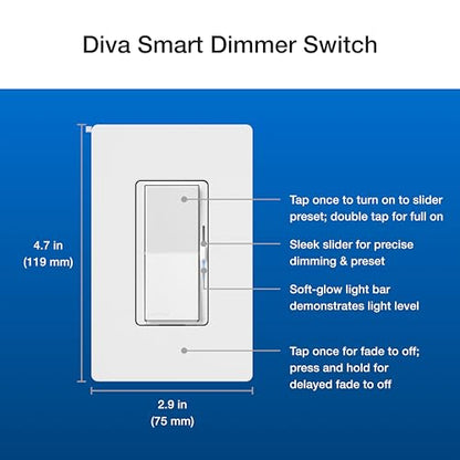 Lutron Diva Smart Dimmer Switch Kit for Caseta Lighting w/ Hub, Pico Remote & Pedestal, Smart Dimmer Works with Apple Home, Ring, Google Home, 3 Way, DVRF-BDG-1DP-A