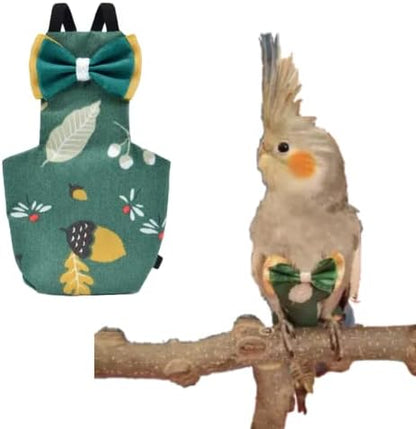 Bird Flight Suits Diapers for Monk Parakeets, Conures, Lovebirds, Cockatiels Flight Suits, Parrot Clothes, Bird Training Nappy Suit Liners Clothes (Small,Deep Green)