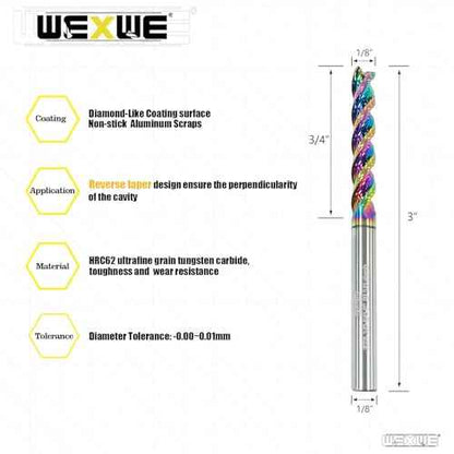Tools 1/8¡± Extra Long Carbide Square End Mill for Aluminum, Copper Alloy, Plastic, 3" Overall Length End Mill Bits, 3 Flute HRC 62 Deg DLC Coating, CNC Router Bits 1/8 Shank (1/8-3" 5PCS)