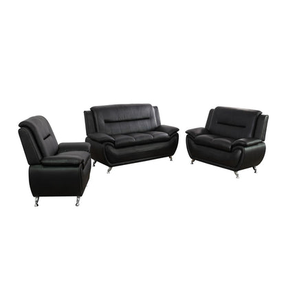 UOCFYK Lounge Comfy Faux Leather Sectional Sofa Modern Couch for Small Living Room/Dorm/Bedroom/Office/Apartment for Small Spaces, (Black-2, Three-Piece)