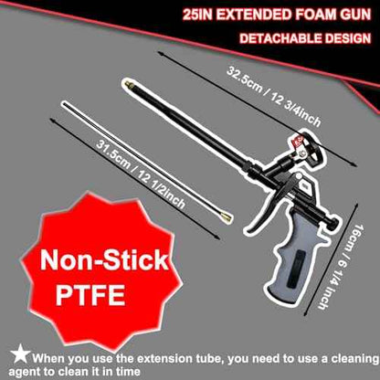 25inches Extended Foam Gun,PTFE-Coated Professional Expanding Foam Gun,Foam Spray Insulation Gun for Insulating and Caulking(Gray)
