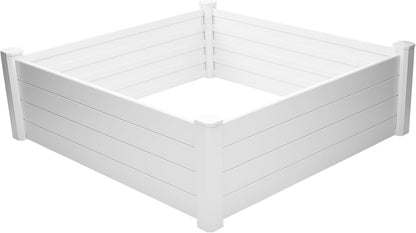 NuVue Products 26001 Premium Outdoor Raised Garden Bed for Growing Edible Plants and Flowers, BPA-Free Woodgrain Panel Elevated Planter Box, 48” L x 48” W x 15” H, White