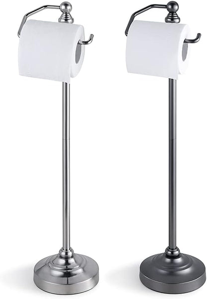 SunnyPoint Deluxe Free Standing Heavy Weighted Toilet Tissue Paper Roll Holder Stand (Brushed Nickel)