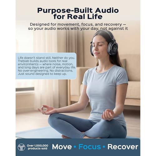 TREBLAB Bluetooth Headphones Over The Ear, Noise Cancelling, Hybrid ANC, 64H Battery, IPX4, Foldable Wireless Headphones with Mic, Lightweight, Work and Travel – U5