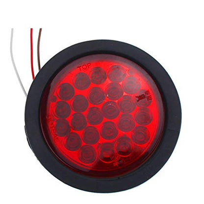 All Star Truck Parts 4in Round LED Trailer Tail Light, IP67 Waterproof, 24 LEDs, 2 Red + 2 White, Model ASTPL012R4C2