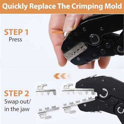 6-in-1 Crimping Tool Set, Wire Crimping Tool with Quick-Change 6 Dies (40Cr), Ratcheting Wire Crimper Tool for Dupont, Ferrule, Open Barrel, Heat Shrink/Insulated, Non-Insulated & Solar, Case Included