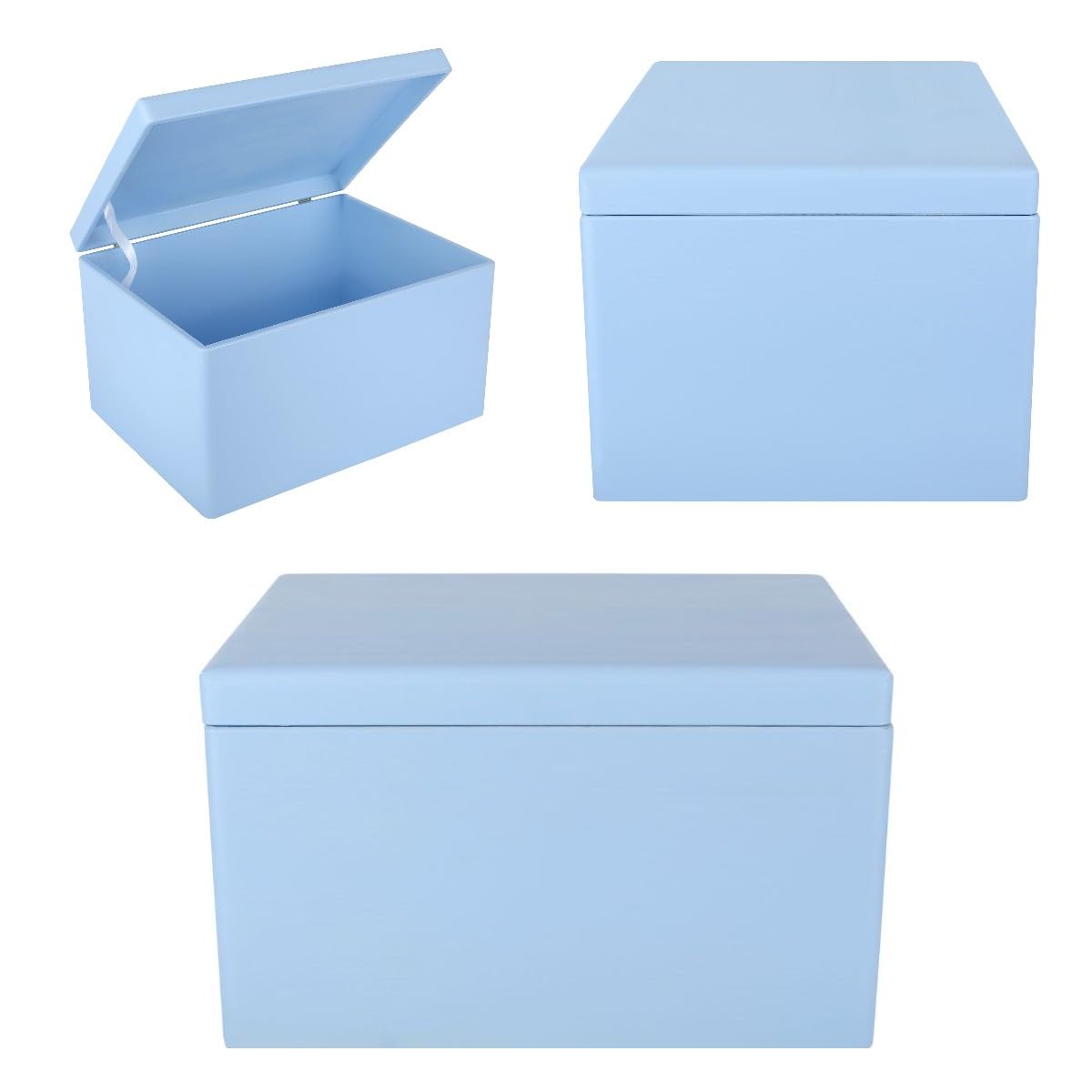 Creative Deco Large Blue Wooden Box Storage with Hinged Lid | 15.8x11.8x9.44in (+-0.5) | Keepsake Gift Box Storage Document | Wood Chest Trunk PRODUCT NOT INTENDED FOR 15 YEARS OR BELOW