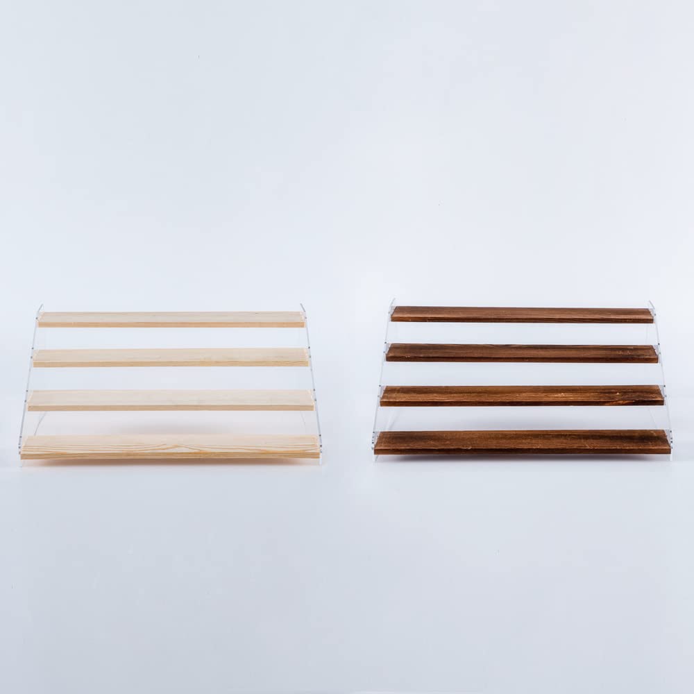 PACKGILO 2 Pack Large 4 Tier Acrylic Display Stand 16*10.6*6.3 inches for Figures Wooden Risers Display Case for Craft Fair Acrylic Cupcake Stand for Dessert Table Cologne Organizer for Men
