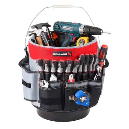 IRONLAND Bucket Tool Organizer Fit 3.5-5 Gallon Bucket, 64 Pockets, Bucket Tool Caddy Organization for Garden, Construction, Carpenter, Electrician, Builder red