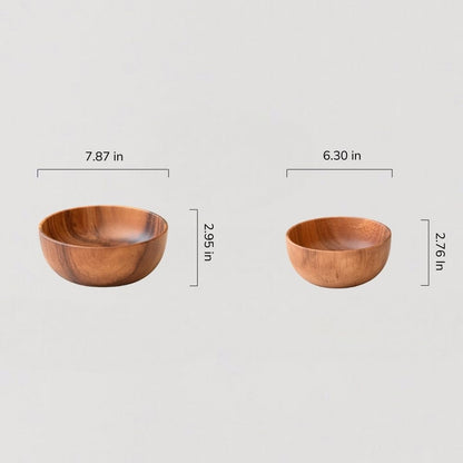 WENSHUO Acacia Wooden Serving Bowls,Serving Bowl for Fruits or Salads, Single Bowl (7.87" D × 2.95" H) 40.5 oz