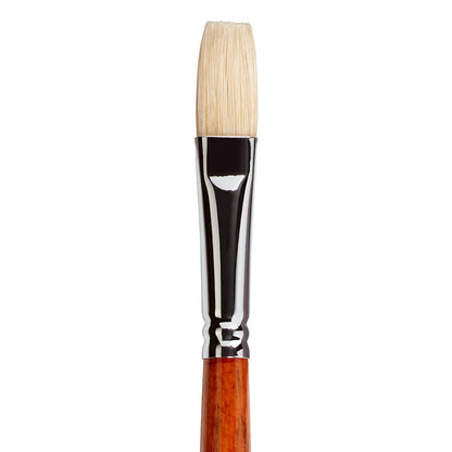 KINGART 12-Piece Long Handle White Hog Hair Artist Paint Brush Set, Perfect for Acrylic Oil Gouache Watercolor, Painting Brushes Kit for Canvas & Fabric with Storage Case