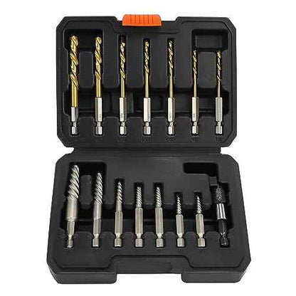 15PCS Stripped Screw Extractor Set, 6542/4341 HSS Steel Left Hand Drill Bit Set Easy Out Screw Extractor Set | 1/4'' Adaptor | Broken Screw Extractor Kit Removing Stripped Screws Bolts