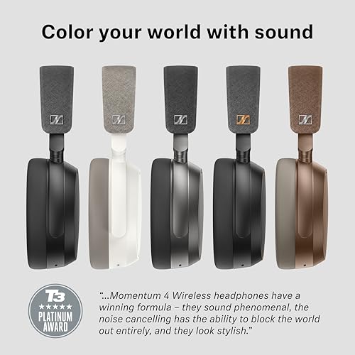 Sennheiser Momentum 4 Wireless Over-Ear Headphones - Bluetooth Headset for Clear Calls with Adaptive Noise Cancellation, Up to 60HR Playtime, Folding Design, Brown