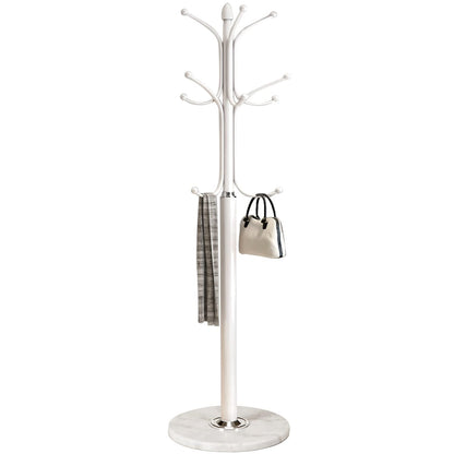 Kertnic Freestanding Coat Rack Stand, Heavy Duty Metal Hall Tree with 12 Hooks, 70 Inch Tall Stable Coat Hanger with 14.6" Natural Marble Base, Entryway Organizer for Coats Bags Hats Purses (White)
