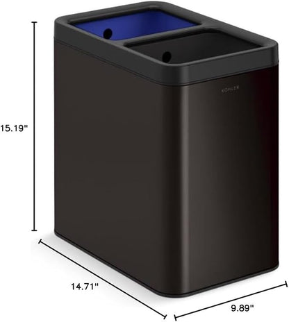 Kohler K-31315-BST 22-Liter Dual-Bin Open-Top Trash Can, Black Stainless Steel