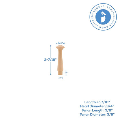 Woodpeckers Wooden Shaker Pegs 2-7/16-inch w/ 3/8-inch Tenon, Pack of 50 DIY Wooden Wall Hooks, Wood Hooks for Hanging Shaker Peg Rail and Coat/Hat/Towel Hook