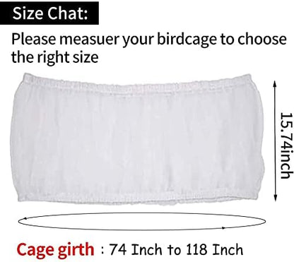 Universal Bird Cage Seed Catcher,Seed Catcher Guard Net Cover,Parrot Nylon Mesh Net Cover,Soft Airy Cage Net Stretchy Skirt for Round Square Cages (Circumference 74 inch to 118 inch，White)…